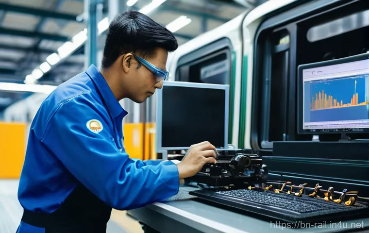 철도 유지보수 필수 장비 - **Modern Railway Track Inspection in Action:** A vibrant, high-definition image capturing a state-of...
