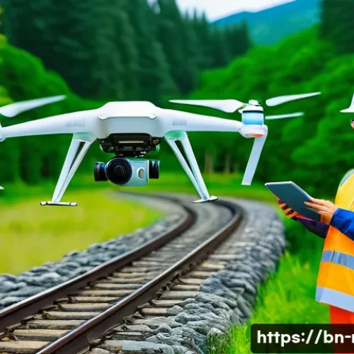 철도기사와 AI 기술의 융합 사례 - **Prompt: "An advanced AI-powered drone diligently inspecting a pristine railway track winding throu...