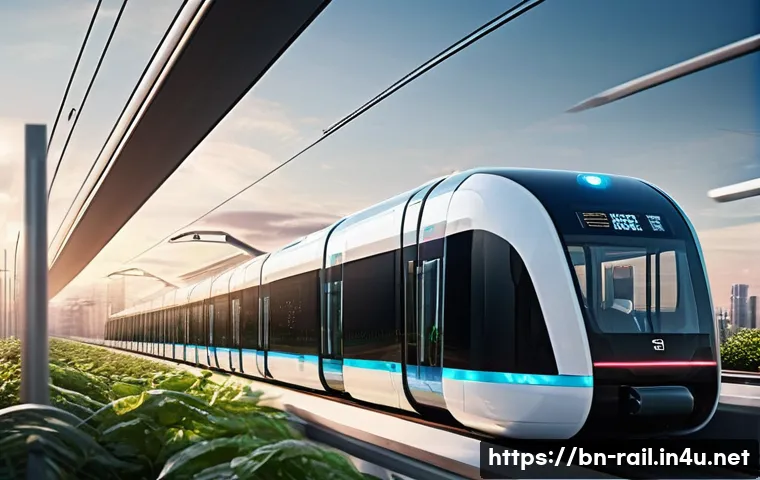 철도 신기술 적용 사례 - **Prompt 1: Automated Urban Transport of Tomorrow**
    "A wide-angle, futuristic shot of a sleek, d...