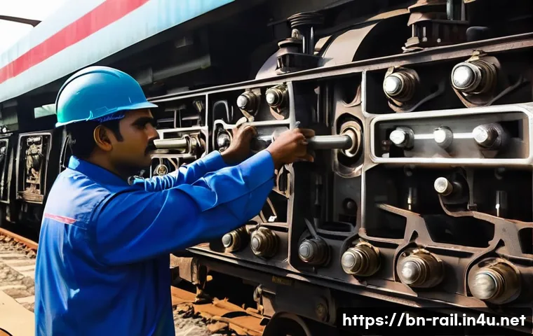 철도 차량 고장 진단 사례 - A detailed close-up of a modern railway engine’s mechanical components showing pistons, belts, and g...