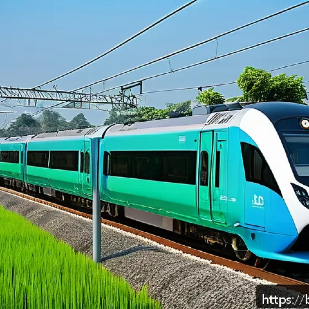 철도 안전사고 예방 사례 - A high-tech railway scene featuring smart sensors installed along the train tracks, capturing real-t...
