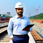 Home 20 철도기사와 학력 조건 - A professional Bengali railway engineer wearing a clean, formal shirt and trousers, standing confide...