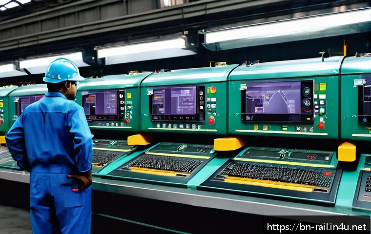 철도 차량 점검 주기 및 기준 - A detailed and realistic scene inside a modern railway maintenance workshop in Bangladesh, featuring...